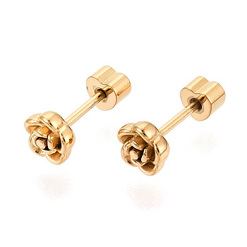 304 Stainless Steel Flower Stud Earrings, Ion Plating(IP), Real 18K Gold Plated, 5x5mm