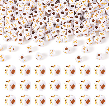 Opaque Acrylic Beads, with Metal Enlaced, Cube, Letter X, 4.5x4.5x4.5mm, Hole: 2mm