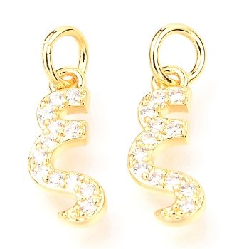 Brass Micro Pave Cubic Zirconia Charms, with Jump Rings, Greek Alphabet, Real 18k Gold Plated, Letter.X, 13.5x6x1.85mm, Jump Ring: 5x0.85mm, Hole: 3.3mm