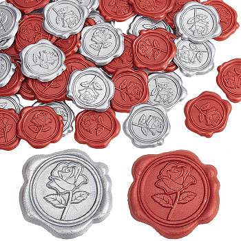 50Pcs 2 Styles Adhesive Wax Seal Stickers, For Envelope Seal, Flower, 30.8x30.8x2.2mm, 25pcs/style
