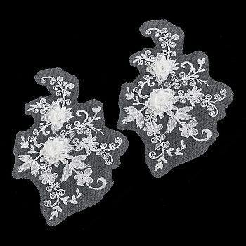 3D Flower Polyester Embroidery Appliques, Organza Ornament Accessories, White, 205~210x135~140x0.2~3mm