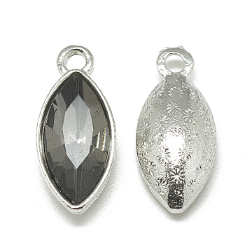 Alloy Glass Pendants, Faceted, Horse Eye, Platinum, Gray, 20x9x5mm, Hole: 1.5mm