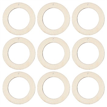 50Pcs Wood Pendants, Undyed, Ring, Antique White, 42x2.5~3mm, Hole: 2mm