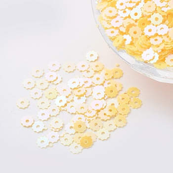 Ornament Accessories Plastic Paillette/Sequins Beads, Gear, Yellow, 4~5x0.1mm, Hole: 1mm
