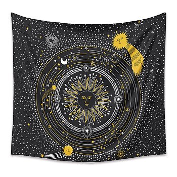 Polyester Bohemian Mmon Sun Wall Hanging Tapestry, for Bedroom Living Room Decoration, Rectangle, Black, 1300x1500mm