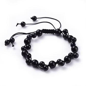 Adjustable Nylon Cord Braided Bead Bracelets, with Natural Black Agate(Dyed) Beads, 2-1/8 inch~3-1/2 inch(5.4~8.8cm)