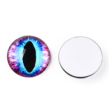 Glass Cabochons, Half Round with Evil Eye, Vertical Pupil, Medium Violet Red, 20x6.5mm