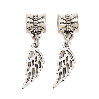 Alloy European Dangle Charms, Large Hole Pendants, Wing, Antique Silver, 29mm, Hole: 5mm