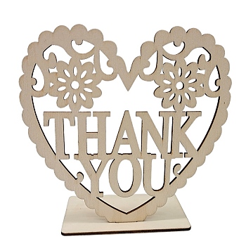 Density Board Display Decorations, Ornament Gift, Heart with Word THANK YOU, BurlyWood, 15x15x0.25cm, Setting: 9.7x5x0.25cm