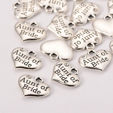 Wedding Theme Antique Silver Tone Tibetan Style Heart with Aunt of Bride Rhinestone Charms(TIBEP-N005-09A)-2