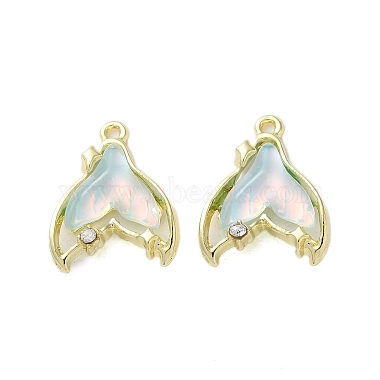 Golden Pale Turquoise Fish Alloy+Rhinestone Pendants