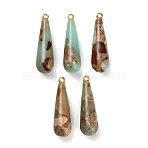 Synthetic Aqua Terra Jasper Pendants, with Brass Findings, Teardrop Charms, Golden, 33.5~34x10mm, Hole: 1.8mm(GG-CBAA20A-11G-01)