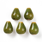 Handmade Porcelain Beads, Fancy Antique Glazed Porcelain, Teardrop, Olive, 14~15.5x10.5~11.5mm, Hole: 1.6~2mm(PORC-N008-05E)