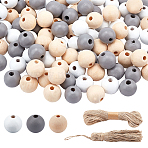 120Pcs 3 Colors Round Natural Wood Beads, with Jute Cord and Tassels, for DIY Hanging Wall Decorations Making Kit, Mixed Color, 16mm, Hole: 4mm(DIY-CA0002-55)