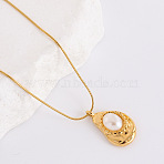 Elegant 304 Stainless Steel with Imitation Pearl Teardrop Pendant Necklaces for Fashionable Women, Golden, 15.75 inch(40cm)(AJ2709)