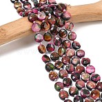 Natural Tiger Eye Beads Strands, Faceted Hexagonal Cut Coin Beads, Flat Round, Dyed & Heated, with Seed Beads, Green, 10~10.5x6.5~7mm, Hole: 1.2mm, about 31pcs/strand, 14.53~14.72''(36.9~37.4cm)(G-F812-C09-01B)