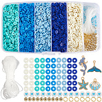 Ocean Theme DIY Disc/Flat Round Polymer Clay Beads & Alloy Enamel Charm Stretch Bracelets Making Kits, Mixed Color, 6x1mm, Hole: 2mm(DIY-SP0003-40)