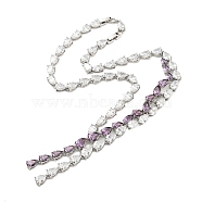 Brass Micro Pave Cubic Zirconia Necklaces, Teardrop, Dark Orchid, 19.33 inch(491mm)(NJEW-H027-01P-07)