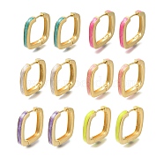 Rack Plating Square Brass Hoop Earrings, with Enamel, Long-Lasting Plated, Lead Free & Cadmium Free, Real 18K Gold Plated, Mixed Color, 24.5x24.5x4mm(EJEW-H016-15G)