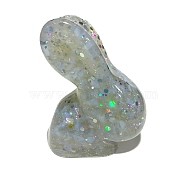Resin Rabbit Figurine Home Decoration, with Opalite Chips Inside Display Decorations, 40x60x70mm(DJEW-PW0014-10F)