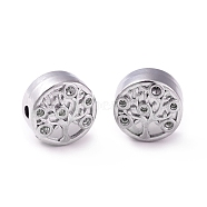 304 Stainless Steel Bead Rhinestone Settings, Flat Round with Tree of Life, Stainless Steel Color, Fit for 0.7~1mm Rhinestone, 8x4.5mm, Hole: 1.5mm(STAS-I670-04P)