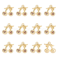12Pcs Brass Micro Pave Chocolate Cubic Zirconia Charms, Nickel Free, Cherry, Real 18K Gold Plated, 10x11x5mm, Hole: 1mm(KK-BC0012-64)
