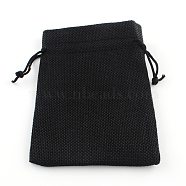 Polyester Imitation Burlap Packing Pouches Drawstring Bags, Black, 18x13cm(X-ABAG-R005-18x13-09)