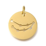 Ion Plating(IP) 304 Stainless Steel Pendants, with Jump Ring, Laser Cut, Flat Round with Constellation Charm, Real 18K Gold Plated, Capricorn, 20x1.5mm, Hole: 5mm(STAS-M074-02H-G)