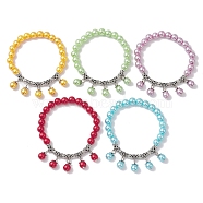 ABS Plastic Imitation Pearl Beaded Stretch Bracelets, with Tibetan Style Alloy Charms, Mixed Color, Inner Diameter: 2 inch(5.1cm)(BJEW-JB10154)