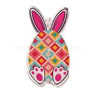 Easter Printed Transparent Acrylic Pendants, Rabbit & Egg, Colorful, 42x22x2.5mm, Hole: 1.6mm(MACR-P042-A03)