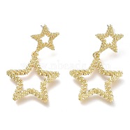 Brass Dangle Stud Earrings, with 304 Stainless Steel Pins and Plastic Ear Nuts, Textured Star, Real 18K Gold Plated, 41mm, Pin: 0.7mm(EJEW-P264-A02-G)