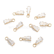 Brass Clear Cubic Zirconia Charms, Long-Lasting Plated, Trapezoid, Real 18k Gold Plated, 11x3.5x3mm, Hole: 2mm(ZIRC-G170-10G)