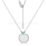 Natural Hetian White Jade Apple Pendant Necklace, Rhodium Plated 925 Sterling Silver Jewelry for Women, Platinum, 15.75 inch(40cm)(JN1079A)