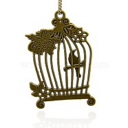 Alloy Large Pendants, Bird in Cage, Nickel Free, Antique Bronze, 60x40x2mm, Hole: 3mm(PALLOY-J154-04AB-NF)