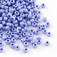 (Repacking Service Available) Glass Seed Beads, Opaque Colors Lustered, Round, Cornflower Blue, 8/0, 3mm, Hole: 1mm, about 12g/bag(SEED-C021-3mm-123B)