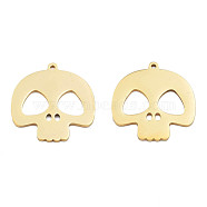 Ion Plating(IP) 201 Stainless Steel Pendants, Halloween Style, Skull, Real 18K Gold Plated, 26x25x1mm, Hole: 1.4mm(STAS-N098-092LG)