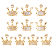 Nbeads 10Pcs Brass Micro Pave Clear Cubic Zirconia Links, Crown, Real 18K Gold Plated, 17x17.5x3mm, Hole: 1.2mm(ZIRC-NB0001-94)