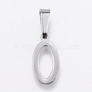 304 Stainless Steel Pendants, Oval Ring, Stainless Steel Color, 18x9.5x1.5mm, Hole: 3.5x9mm(STAS-F106-61P)