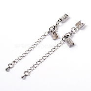 Brass Chain Extender, with Clasp & Clip Ends Set, Lobster Claw Clasp and Cord Crimp, Nickel Free, Platinum, Chain: 50x3.5mm, Hole: 1.5mm, Clasp: 12x7.5x3mm, Cord Crimp: 13x5mm(KK95)