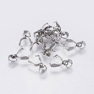 201 Stainless Steel Pendant Pinch Bails, Stainless Steel Color, 10.5x9x3mm, Hole: 4x5mm, Pin: 0.5mm(STAS-F138-02P-3x15mm)