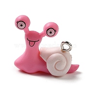 Opaque Resin Pendants, Snail Charms with Platinum Plated Iron Loops, Hot Pink, 20x21x9mm, Hole: 1.8mm(RESI-P029-06P-B)