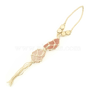 Double Natural Rose Quartz Tassel Pendant Decoration, with Old Lace Rope Wrapped, Nuggets, 270~330x30~50mm(DJEW-PW0002-24E)
