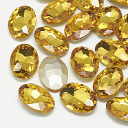 Pointed Back Glass Rhinestone Cabochons, Back Plated, Faceted, Oval, Topaz, 18x13x5.5mm(RGLA-T080-13x18mm-22)