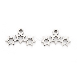 Tarnish Resistant 304 Stainless Steel Charms, Laser Cut, Star, Stainless Steel Color, 6.5x11x1mm, Hole: 1.2mm(STAS-I151-12P)