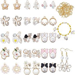 SUPERFINDINGS DIY Jewelry Making Finding Kit, including Flower Alloy Rhinestone Charms & Alloy Cabochons, 304 Stainless Steel Open Jump Rings, Mixed Color, 80pcs/box(FIND-FH0003-91)