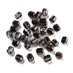 Electroplate Column Glass Beads, Half Rainbow Plated, Faceted, Black, 9x8mm, Hole: 1.5mm(EGLA-A043-02-HP01)