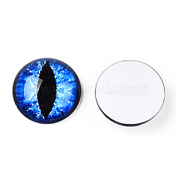 Glass Cabochons, Half Round with Evil Eye, Vertical Pupil, Royal Blue, 20x6.5mm(GGLA-T004-02Z)