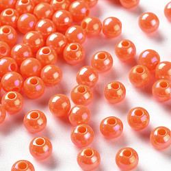 Opaque Acrylic Beads, AB Color Plated, Round, Coral, 6x5mm, Hole: 1.8mm, about 4400pcs/500g(MACR-S370-D6mm-A37)