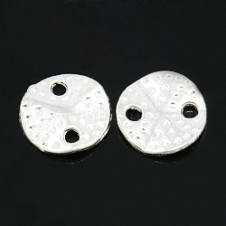 Alloy Links connectors, Hammered Wavy Flat Round, Silver Color Plated, 13x1mm, Hole: 2mm(PALLOY-A056B-S)