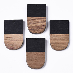Resin & Wood Pendants, U Shape, Black, 32x19.5x3.5~4.5mm, Hole: 2mm(RESI-S358-34H)